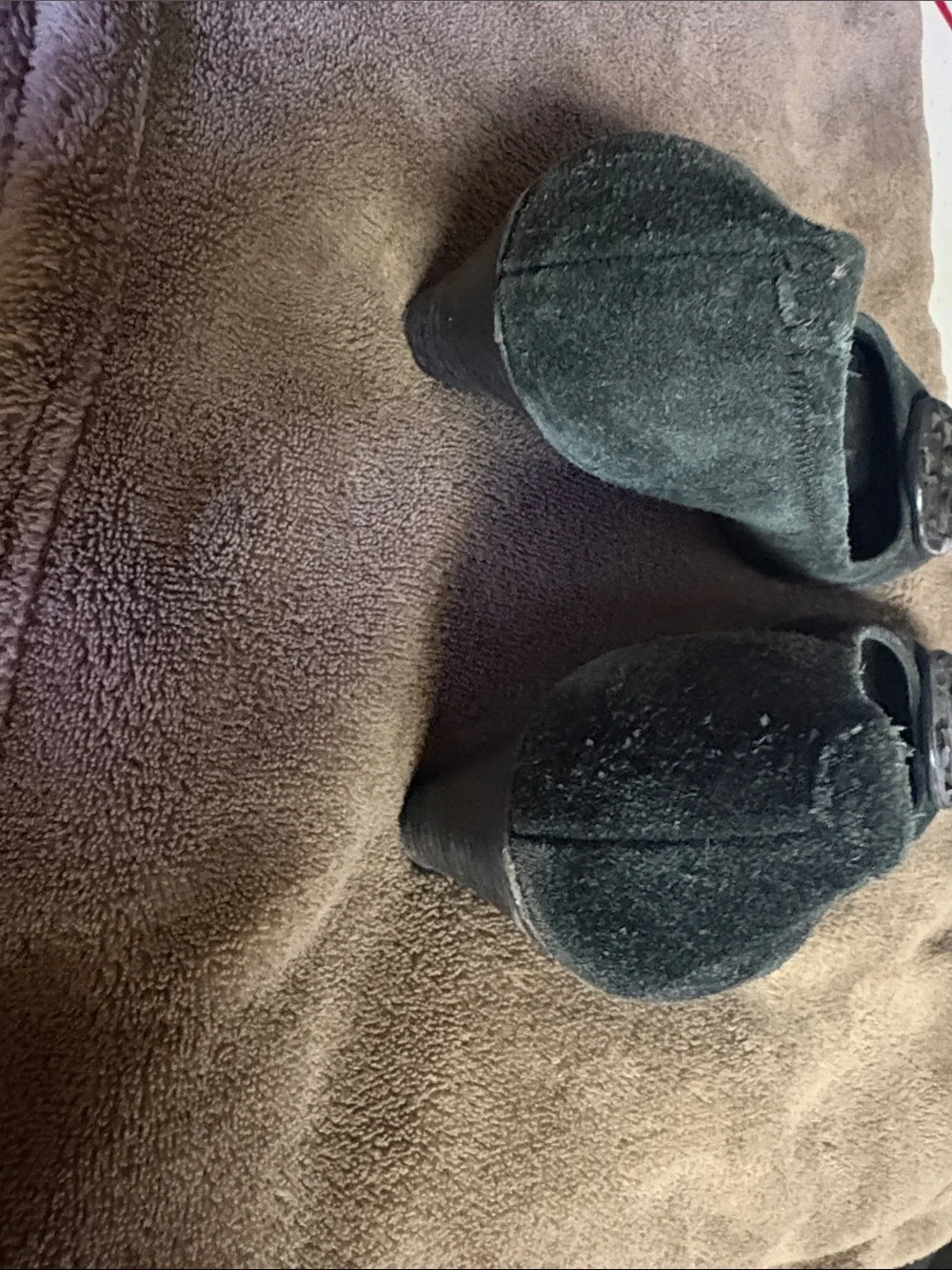 Tory Burch Black Suede Logo Round-Toe Flats